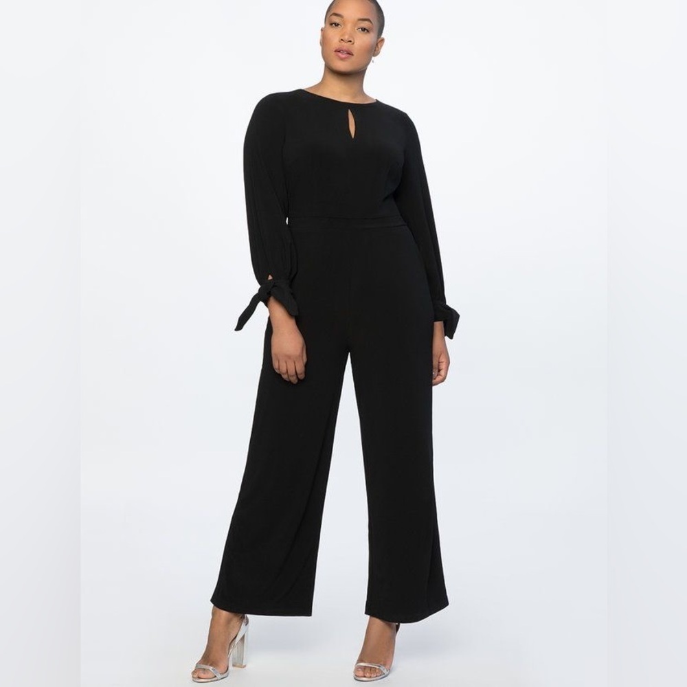 Eloquii Wide Leg Tie-Sleeve Keyhole Back Back Jumpsuit Size 20 Elegant Classy